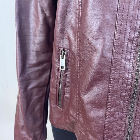 S.E.B. By Sebby Womens Burgundy Faux Leather Moto Jacket Full Zip  Sz XL - Picture 5 of 8